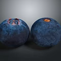 Two Fresh Ripe Dark Blue Whole Blueberries With Stem For Daily Use