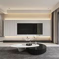 Modern Living Room Interior With L Shaped Sofa Round Coffee Table And Area Rug