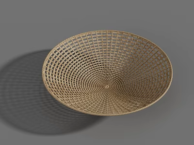 Round Ceramic Bowl With Woven Texture In Natural Tone On Gray Background 3d model