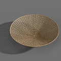 Round Ceramic Bowl With Woven Texture In Natural Tone On Gray Background