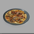 Sliced Pizza On Blue Plate With Meat And Vegetable Toppings