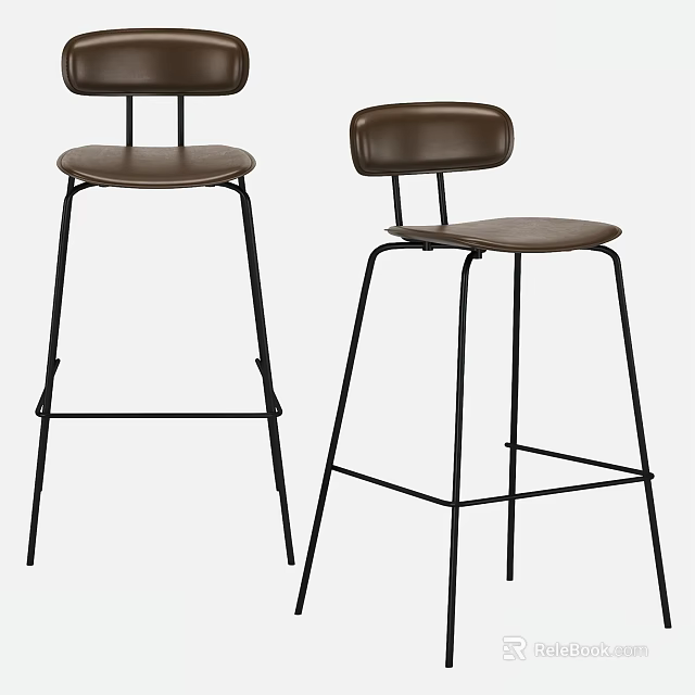 Modern Bar Stools With Brown Seats And Black Metal Legs Design 3d model 