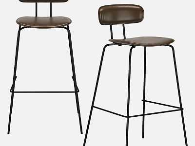 Modern Bar Stools With Brown Seats And Black Metal Legs Design 3d model