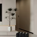 Modern Minimalist Round Stools Perfectly Match Elegant Artificial Potted Green Plant In Warm Home Space