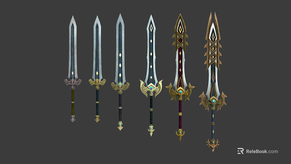 Various Decorative Fantasy Swords With Intricate Designs And Ornate Handles 3d model 