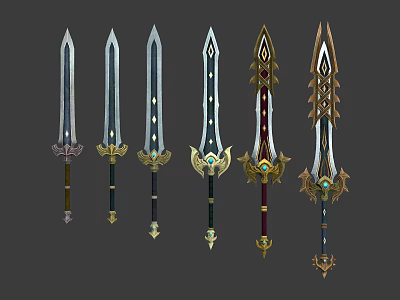 Various Decorative Fantasy Swords With Intricate Designs And Ornate Handles 3d model