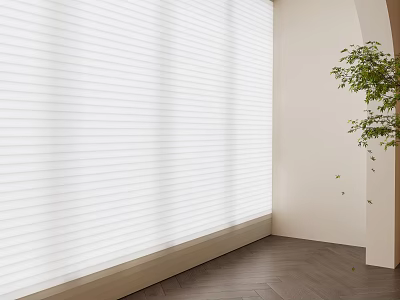 White Venetian Blinds in Modern Interior With Light Wall Wooden Floor and Green Plant 3d model