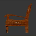 Warm Toned Wooden Chair With Carved Floral Details Armrests And Striped Backrest