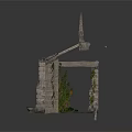 Gothic Stone Building Structure with Arched Doorways Spires and Ivy Decorative Details