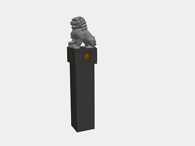 Traditional Stone Pillar Featuring Lion Statue On Top And Ornate Base Design Elements 3d model