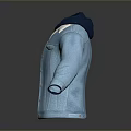 Blue Denim Hooded Jacket With Fleece Lining And Button Closure Design 3d model