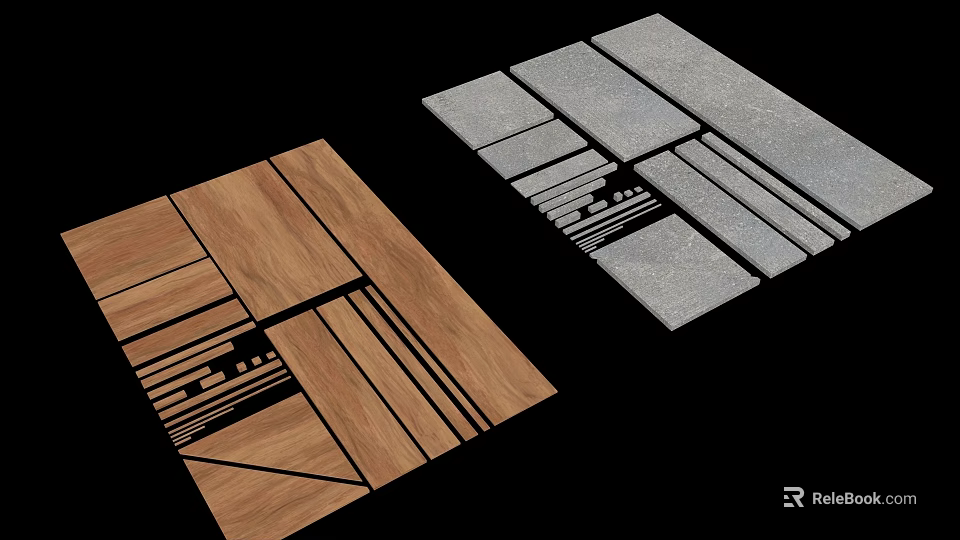 Stone And Wood Tile Pattern Design With Geometric Textures For Flooring 3d model