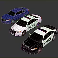 White And Black Police Cars With Blue Vehicle On Gray Background