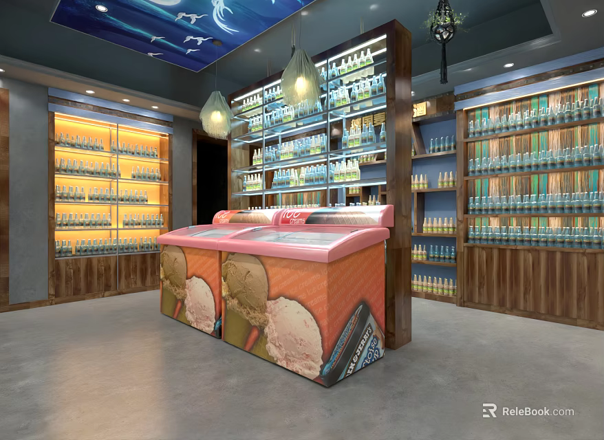 Modern Specialty Store Interior With Organized Shelves And Displayed Products Counter 3d model 