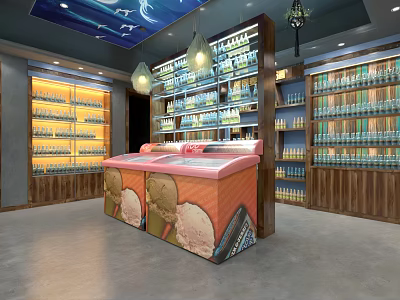 Modern Specialty Store Interior With Organized Shelves And Displayed Products Counter 3d model