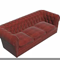 Elegant Red Leather Tufted Classic Sofa With Scroll Arms On Marble Floor Light Wall 3d model