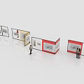 Foldable Modular Exhibition Display Shelves in Red Yellow White for Artworks with Visitors Viewing