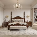 Elegant Classic Bedroom Interior Design With Four Poster Bed Wooden Nightstands And Chandelier Armchair