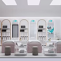 Modern Beauty Specialty Store Interior With Product Shelves Comfortable Seating Green Plants Wooden Pendant Lights
