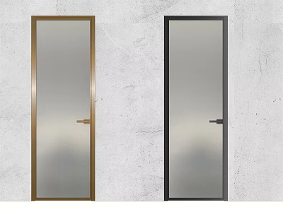 Modern Swing Door Design with Gold and Black Metal Frames and Frosted Glass Panels 3d model