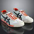 Classic White Shoes With Orange Laces Black Side Stripes And Red Trim