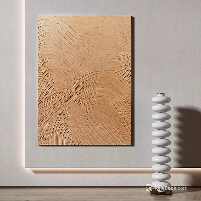 Brown Wavy Texture Relief Painting With White Spiral Vase Decoration 3d model
