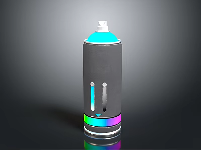 Modern Spray Can With Blue Nozzle Gray Body Transparent Strips And Colorful Base 3d model