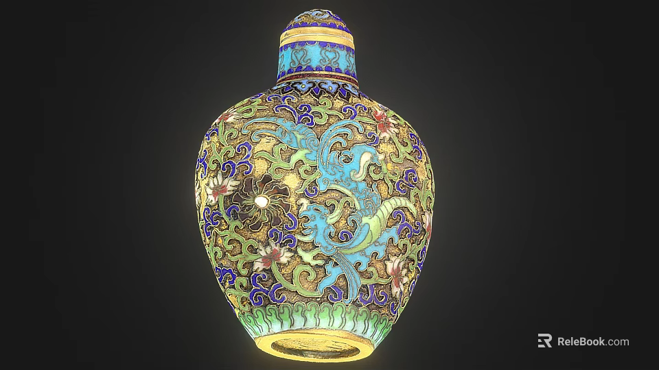 Decorative Cloisonne Vase With Intricate Patterns And Colorful Dragon Phoenix Motifs 3d model 