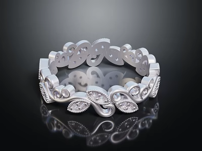 Exquisite Silver Bracelet With Ornate Curved Patterns And Diamond Embedded Details 3d model