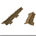 Two Building Roof Tile Structures With Wooden Texture And Long Short Shapes