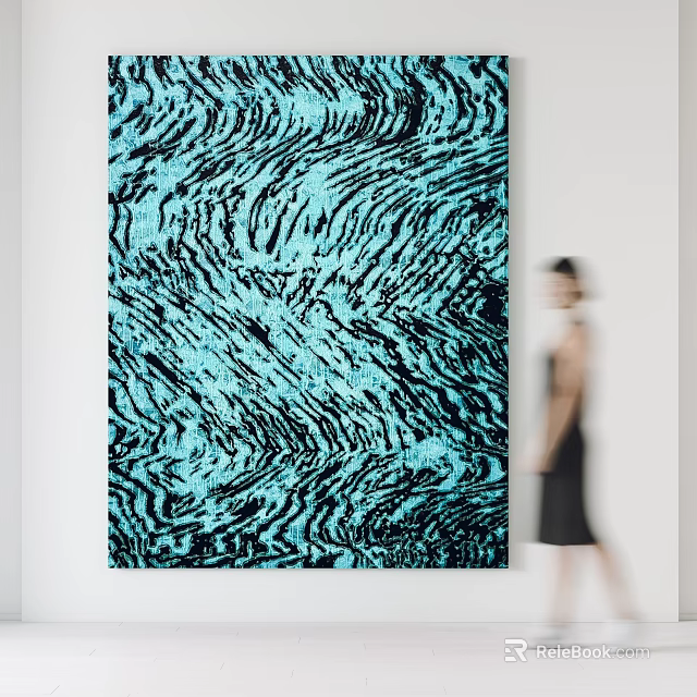 Abstract Painting With Blue And Black Patterns On White Wall Background 3d model