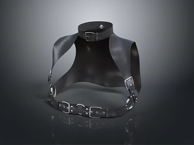 Black Leather Harness With Neck Collar And Metal Buckles Fashion Accessory Design 3d model