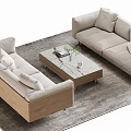 Modern Light Beige Sofa Coffee Table Set With Marble Top Gray Rug Decorative Plants 3d model