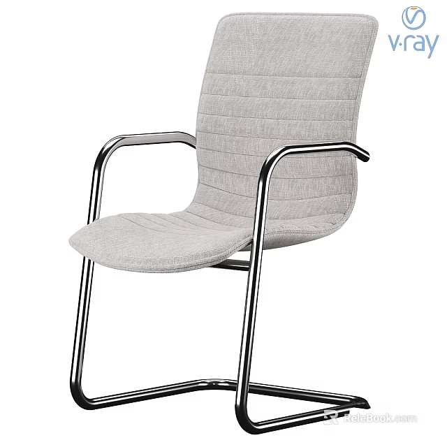 Modern Stylish Chair With Gray Quilted Fabric Chrome Armrests And Metal Frame 3d model 