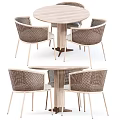 Stylish Wooden Outdoor Round Table Set With Rattan Chairs And Comfortable Seating Design