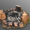 Natural Outdoor Garden Stone Circle Fire Pit Feature with Ashes and Sticks