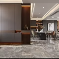 Modern Living and Dining Room Interior With Sofa Dining Table Artwork And Shelves