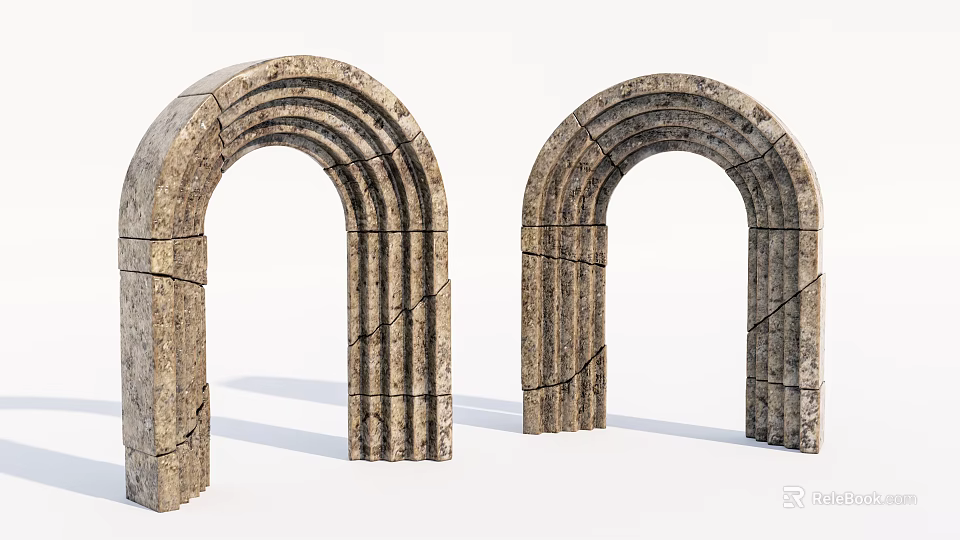 Two Vintage Stone Archways With Textured Surfaces And Rustic Architectural Details 3d model 