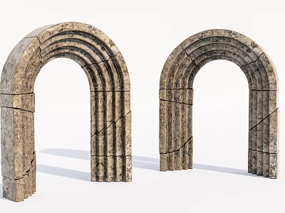 Two Vintage Stone Archways With Textured Surfaces And Rustic Architectural Details 3d model