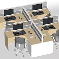 Multiple Office Desks With Partition Dividers Computer Monitors And Ergonomic Chairs 3d model