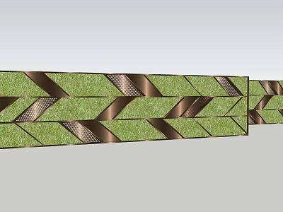 Green Feature Wall with Brown Metal Strips and Geometric Pattern Design 3d model