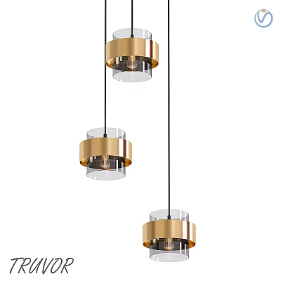 Three Modern Gold Transparent Glass Pendant Lights Hanging Interior Design 3d model