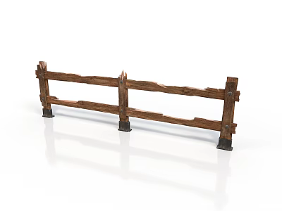 Rustic Wooden Fence Structure With Horizontal Planks And Support Posts 3d model