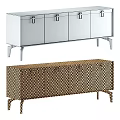 Modern Stylish Sideboard Cabinets With Glossy Surface And Black Metal Legs