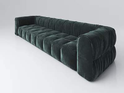 Modern Dark Green Velvet Sectional Sofa With Tufted Design And Pleated Details 3d model