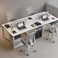 Modern Office Desk Setup With Multiple Workstations Laptops Ergonomic Chairs And Supplies 3d model