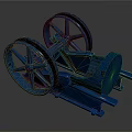 Blue Rusted Mechanical Equipment With Large Wheels And Metal Frame 3d model