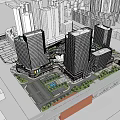 Modern Urban Commercial Complex With High Rise Buildings Central Square And Green Spaces