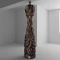 Dark Brown Wooden Column With Intricate Carved Patterns And Ornate Crown Top