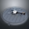 White Helicopter Parked On Circular Helipad With Fence And Ladder